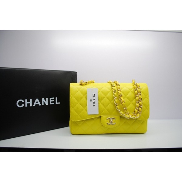 Borse Chanel Jumbo Strisce Caviar 36097 Giallo Limone Con Ghw