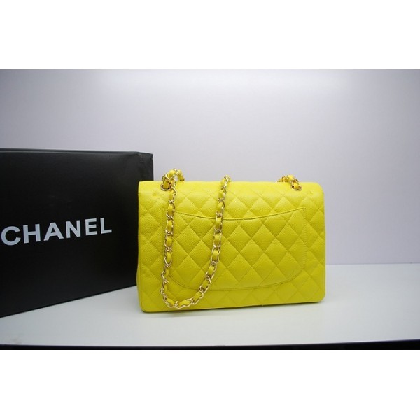 Borse Chanel Jumbo Strisce Caviar 36097 Giallo Limone Con Ghw