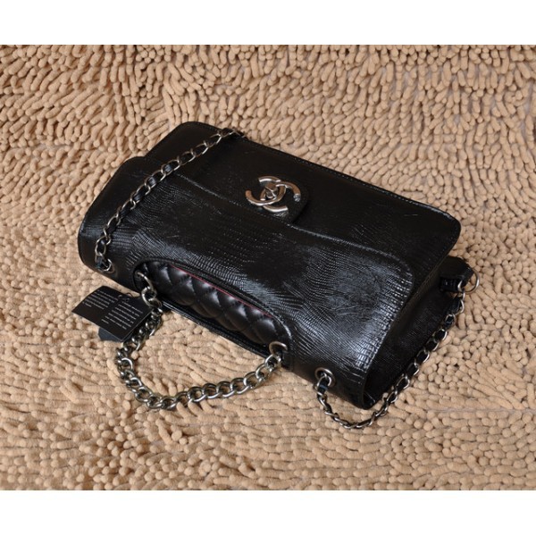 Chanel 2012 Black Lizard Veins Leather Flap Borse