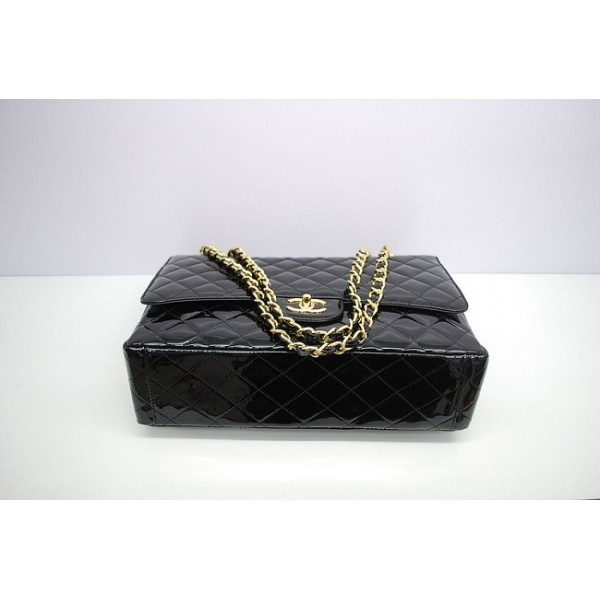 Chanel 2012 Black Patent Leather Flap Borse Maxi Con Ghw