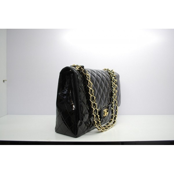 Chanel 2012 Black Patent Leather Flap Borse Maxi Con Ghw