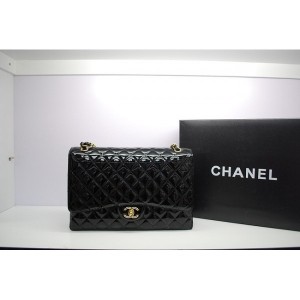 Chanel 2012 Black Patent Leather Flap Borse Maxi Con Ghw