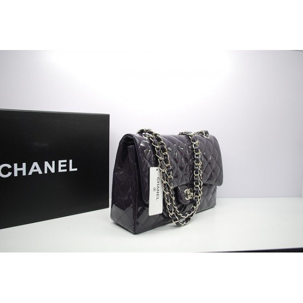 Chanel 2012 Borse Flap In Pelle Verniciata Viola Jumbo Con Ecs