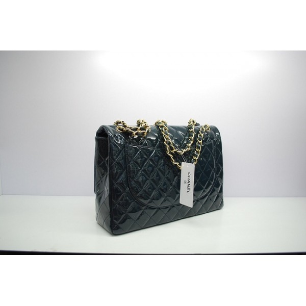 Chanel 2012 Dark Blue Patent Flap Borse In Pelle Con Ghw Maxi