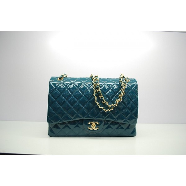 Chanel 2012 Dark Green Patent Flap Borse In Pelle Con Ghw Maxi