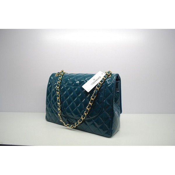 Chanel 2012 Dark Green Patent Flap Borse In Pelle Con Ghw Maxi