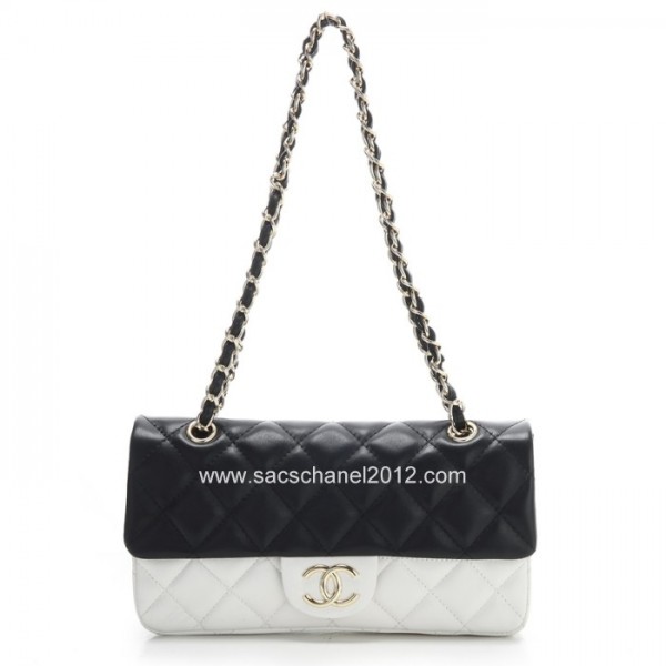 Chanel 2012 Nero Bianco Bicolore Flap Borse Pelle Di Agnello Con