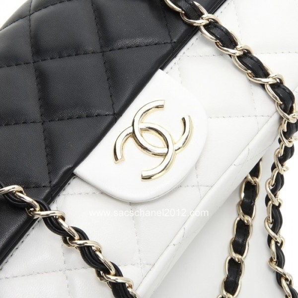 Chanel 2012 Nero Bianco Bicolore Flap Borse Pelle Di Agnello Con