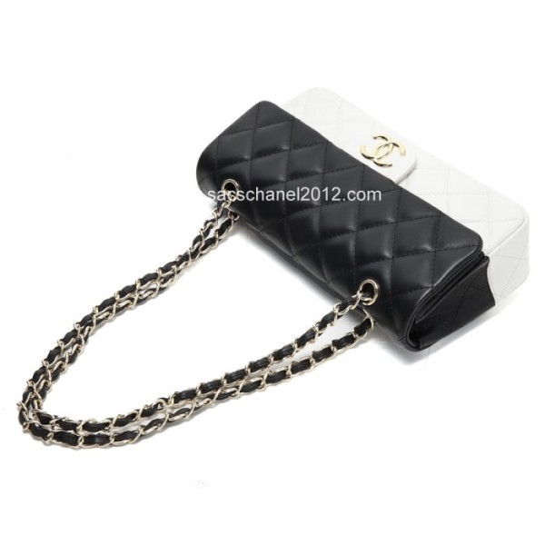 Chanel 2012 Nero Bianco Bicolore Flap Borse Pelle Di Agnello Con