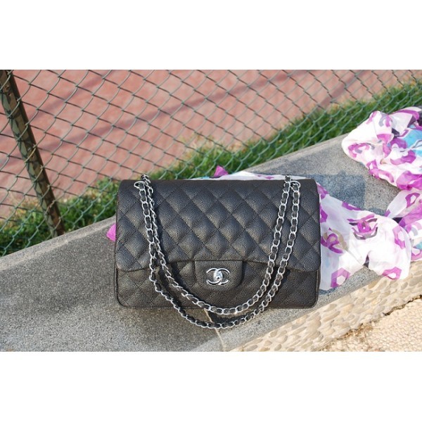 Chanel 2012 New Black Caviar Flap Borse In Pelle Jumbo Con Shw