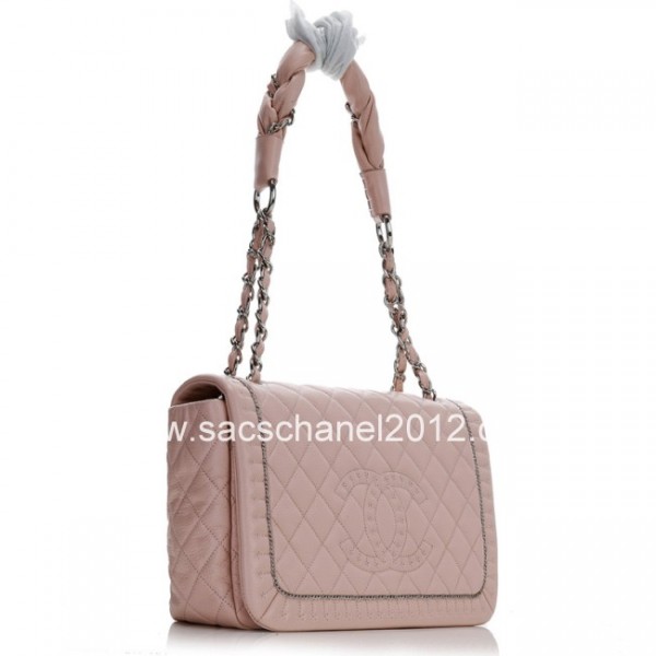 Chanel 2012 Rosa Fresati Flap Borse In Pelle Con Catena Rasata