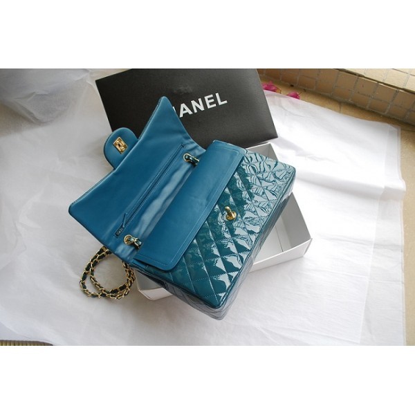 Chanel 2012 Verde Scuro Brevetto Borse Jumbo Flap In Pelle Con S