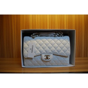 Chanel 2012 White Caviar Leather Borse Jumbo Flap Con Shw