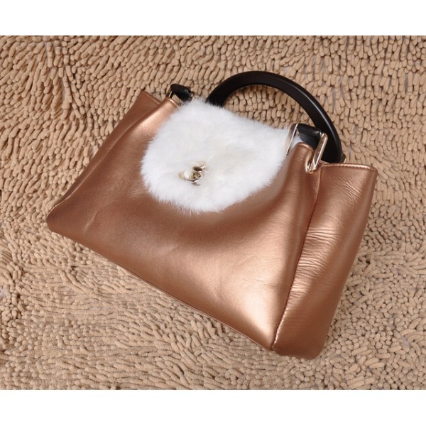 Chanel 2012 White Rabbit Fur Borse In Pelle Di Vitello Bronzo