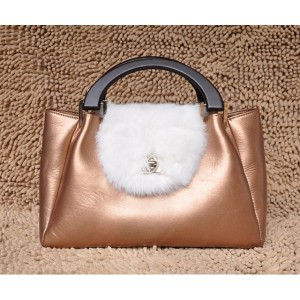 Chanel 2012 White Rabbit Fur Borse In Pelle Di Vitello Bronzo