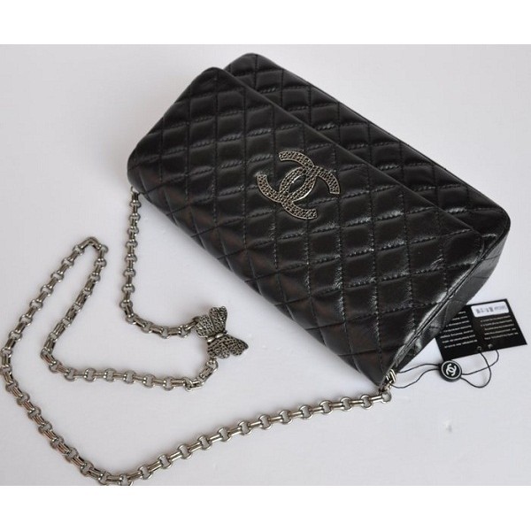 Chanel 2012 Agnello Borse Flap Nero Con Metallo Perforato Cc