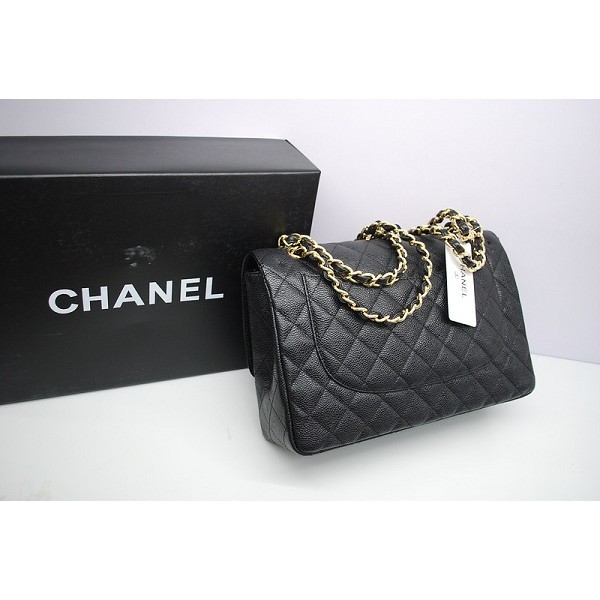 Chanel 36097 Borse Caviar Black Jumbo Patta Doppia Con Ghw