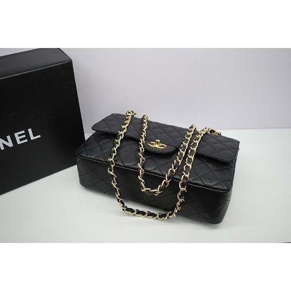 Chanel 36097 Borse Caviar Black Jumbo Patta Doppia Con Ghw