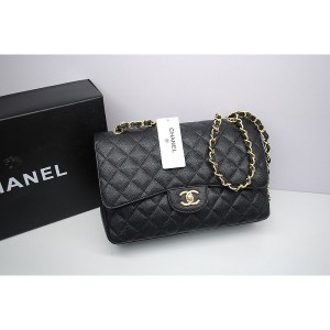 Chanel 36097 Borse Caviar Black Jumbo Patta Doppia Con Ghw