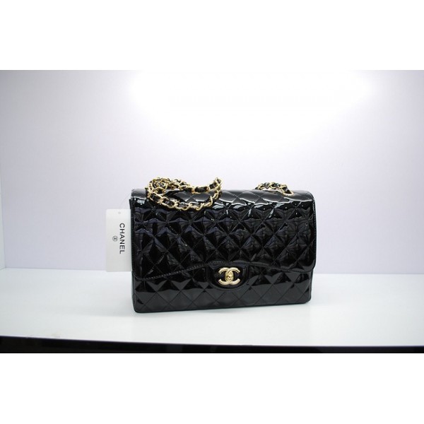 Chanel 36097 Vernice Nera Flap Borse In Pelle Con Ghw Jumbo