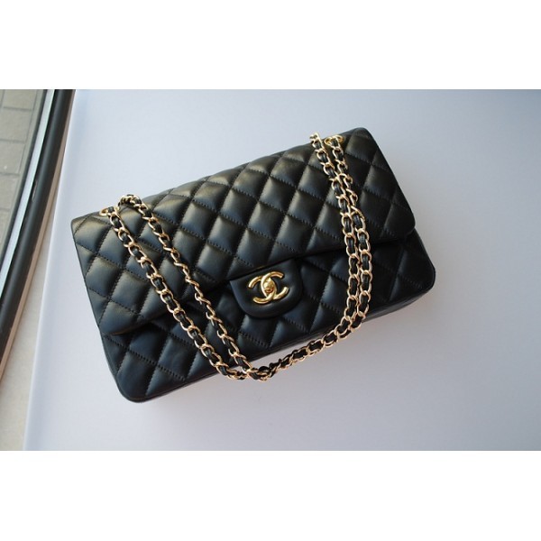 Chanel A01113 Flap Borse In Pelle Di Agnello Nero Con Oro Hw Jum