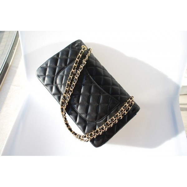 Chanel A01113 Flap Borse In Pelle Di Agnello Nero Con Oro Hw Jum