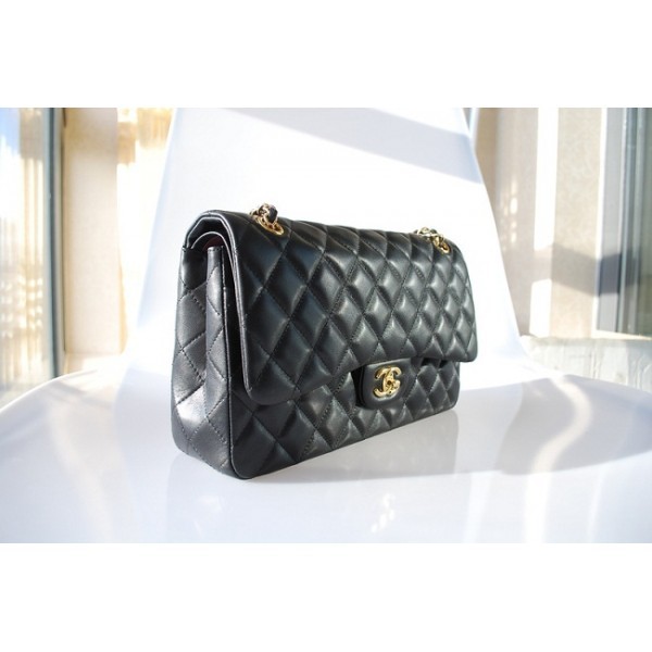 Chanel A01113 Flap Borse In Pelle Di Agnello Nero Con Oro Hw Jum