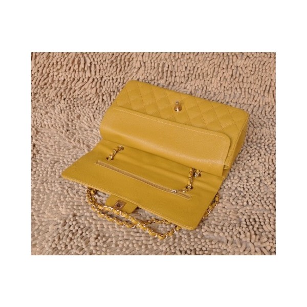 Chanel A01113 Giallo Caviar Leather Flap Borse Con Hardware Oro