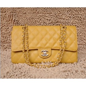 Chanel A01113 Giallo Caviar Leather Flap Borse Con Hardware Oro