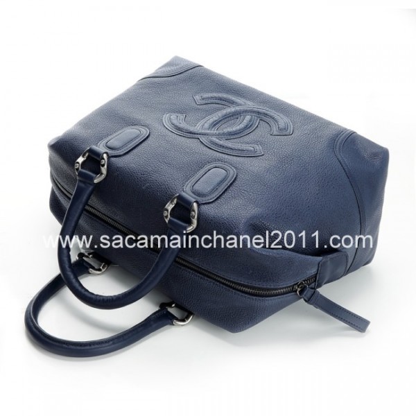 Chanel A50283 Bowling In Pelle Di Vitello Blu Sbiadito Borsetta