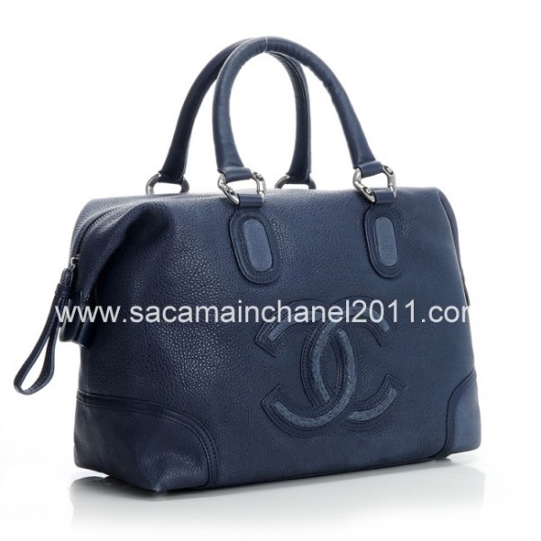 Chanel A50283 Bowling In Pelle Di Vitello Blu Sbiadito Borsetta