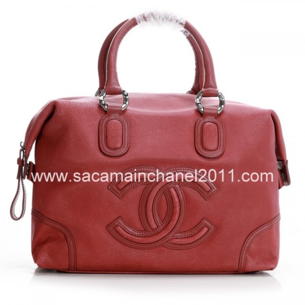 Chanel A50283 Rosso Lavato Borse Bowling In Pelle Di Vitello