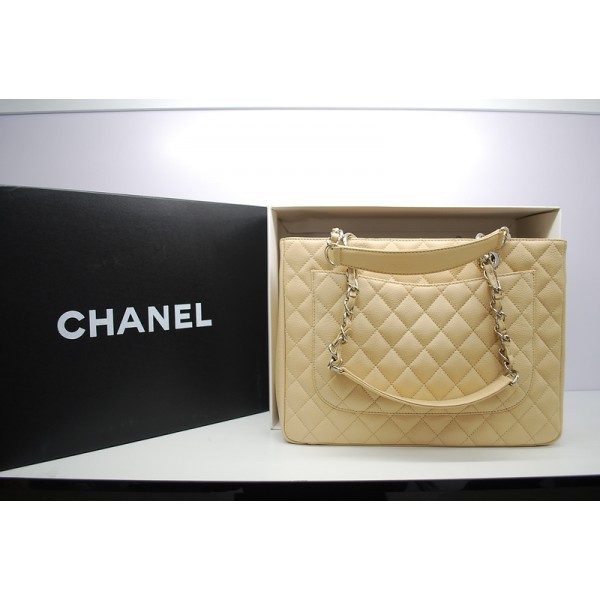 Chanel A50995 Beige Caviar Shopping Borse In Pelle Con Gst Ecs