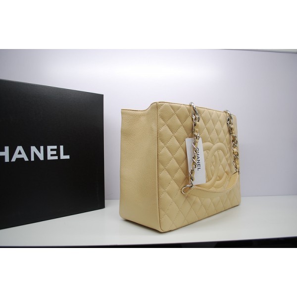 Chanel A50995 Beige Caviar Shopping Borse In Pelle Con Gst Ecs