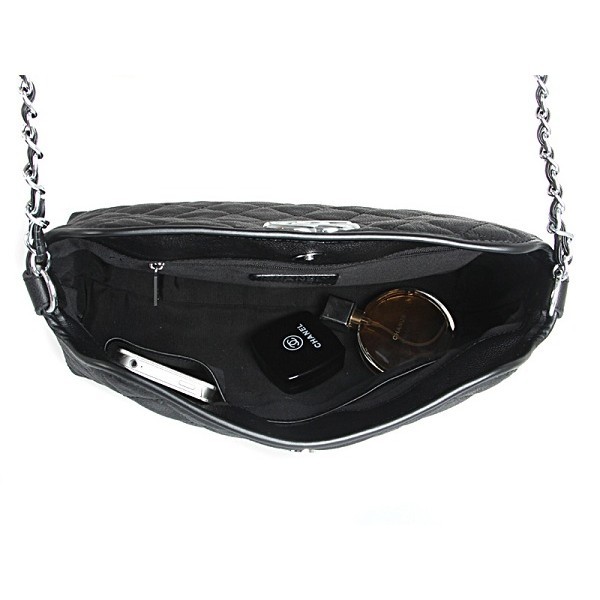 Chanel A66802 Borse Hobo In Pelle Di Vitello Nero Con Ecs