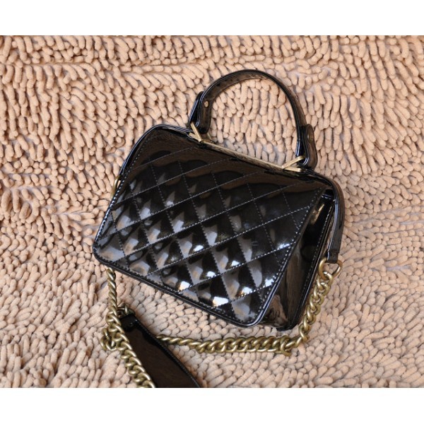 Chanel A66816 Black Leather Bag Patent Con Aletta