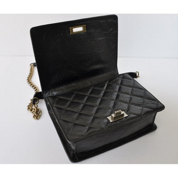 Chanel A66816 Flap Bag In Pelle Di Vitello Nera Cracking Ghiacci