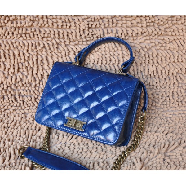 Chanel A66816 Flap Borse In Blu Petrolio Pelle Di Cera