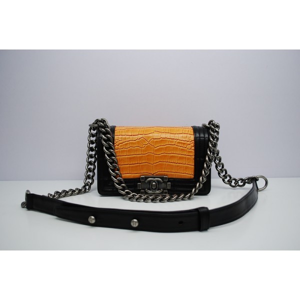 Chanel A67063 Flap Boy Borse Croc Vene Arancio & Nero