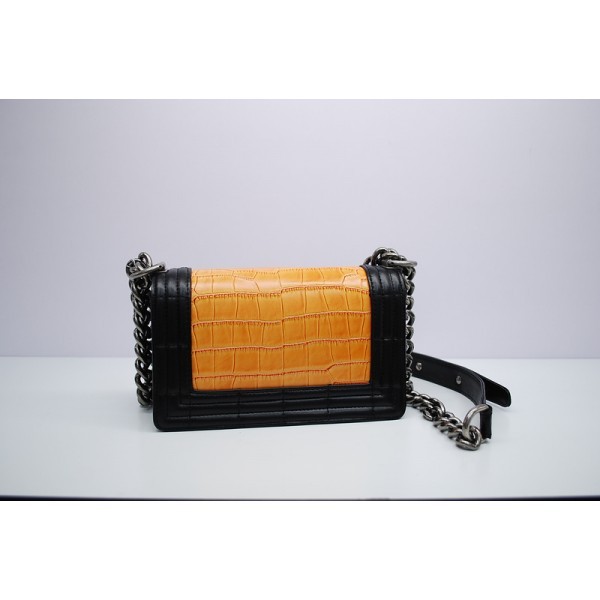 Chanel A67063 Flap Boy Borse Croc Vene Arancio & Nero