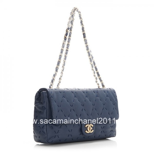 Chanel Quilted Flap Borse 2012 Marine Vitello Blu Con Ghw