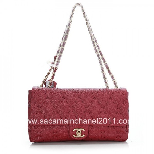 Chanel Quilted Flap Borse Rosso 2012 Di Vitello Con Oro Hw