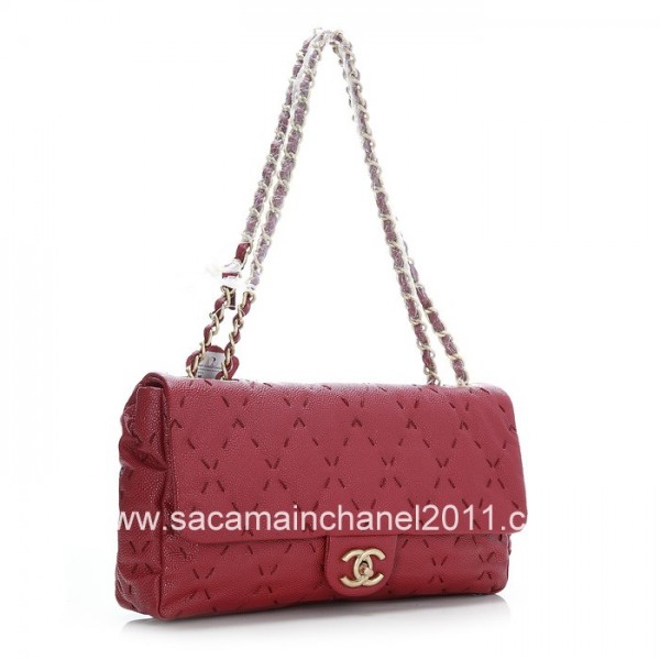 Chanel Quilted Flap Borse Rosso 2012 Di Vitello Con Oro Hw