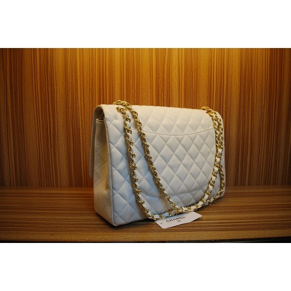 Chanel White Caviar Leather Flap Borse Maxi Con Ghw 2012