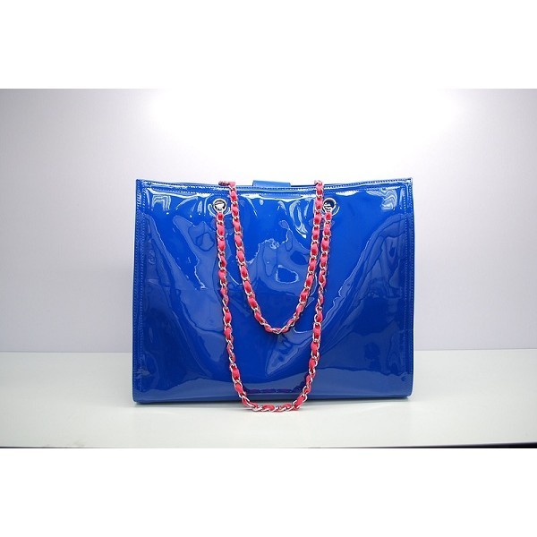 Chanel Vernice Blu In Pelle Patchwork In Stile Borsa Chanel Sign