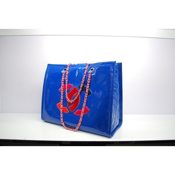 Chanel Vernice Blu In Pelle Patchwork In Stile Borsa Chanel Sign