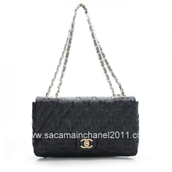 Nero Chanel Borse Flap Quilted 2012 Vitello Con Finitura Oro