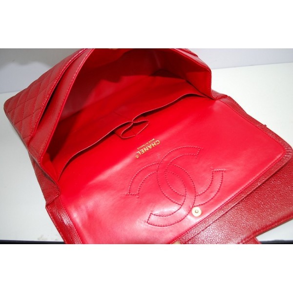 Rosso Chanel 36097 Caviar Flap Borse In Pelle Con Ghw Jumbo