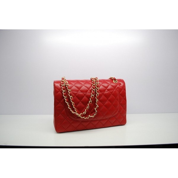 Rosso Chanel 36097 Caviar Flap Borse In Pelle Con Ghw Jumbo