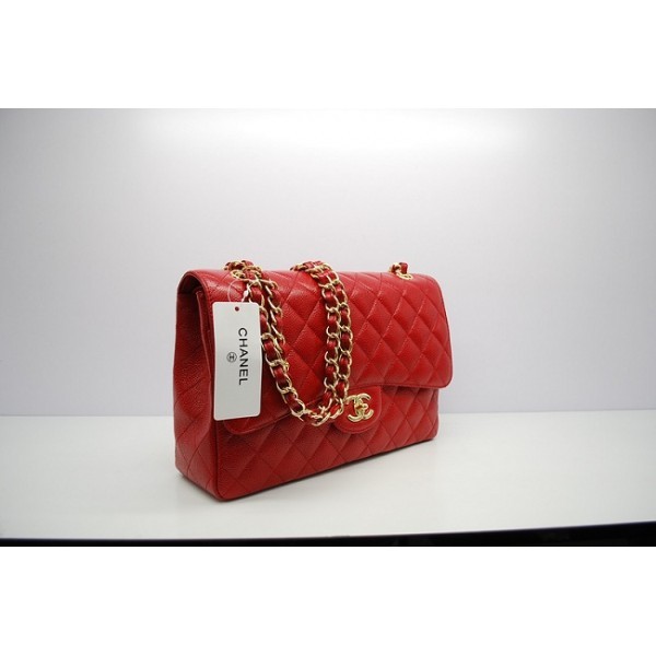 Rosso Chanel 36097 Caviar Flap Borse In Pelle Con Ghw Jumbo